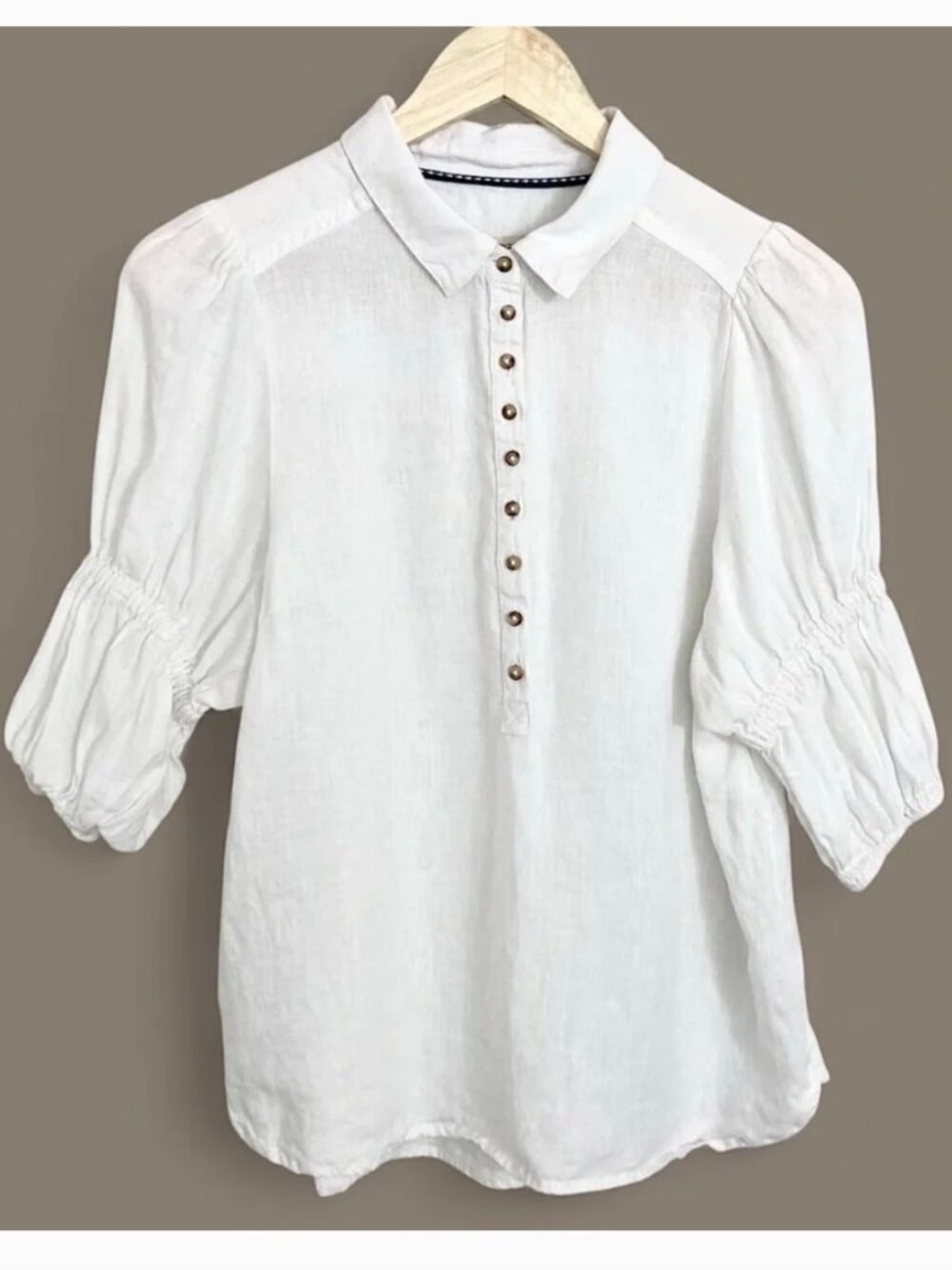 ANTHROPOLOGIE Pilcro Tallulah Double Puff Sleeve Linen Blouse XS White - Picture 9 of 14